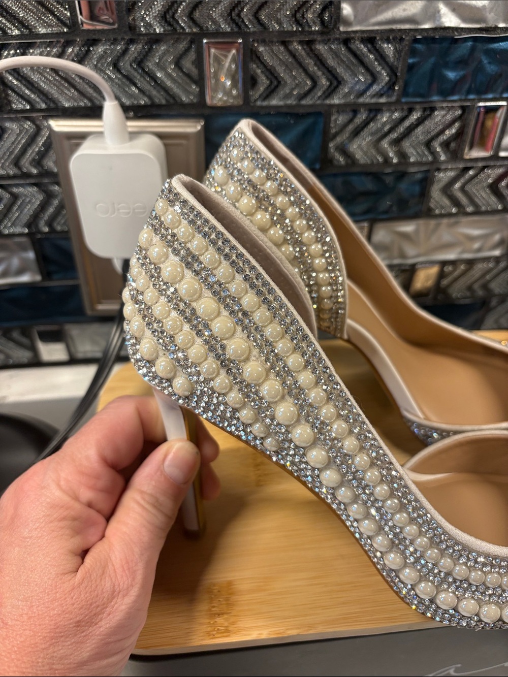 INC International Concepts Ivory Pearl & Crystal Pointed-Toe Slingback Pumps - Picture 4 of 9